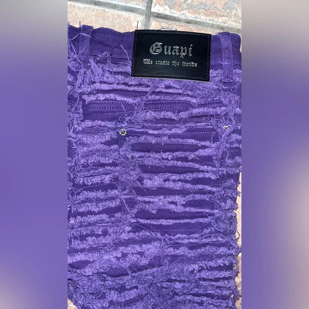Guapi Jeans Mens 32 Purple Distressed Shredded Flare Limited Edition Pants - Picture 5 of 5